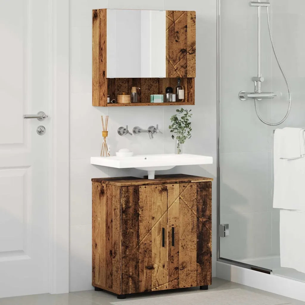 Set di mobili per il bagno con porta 2 pcs Legno vecchio
