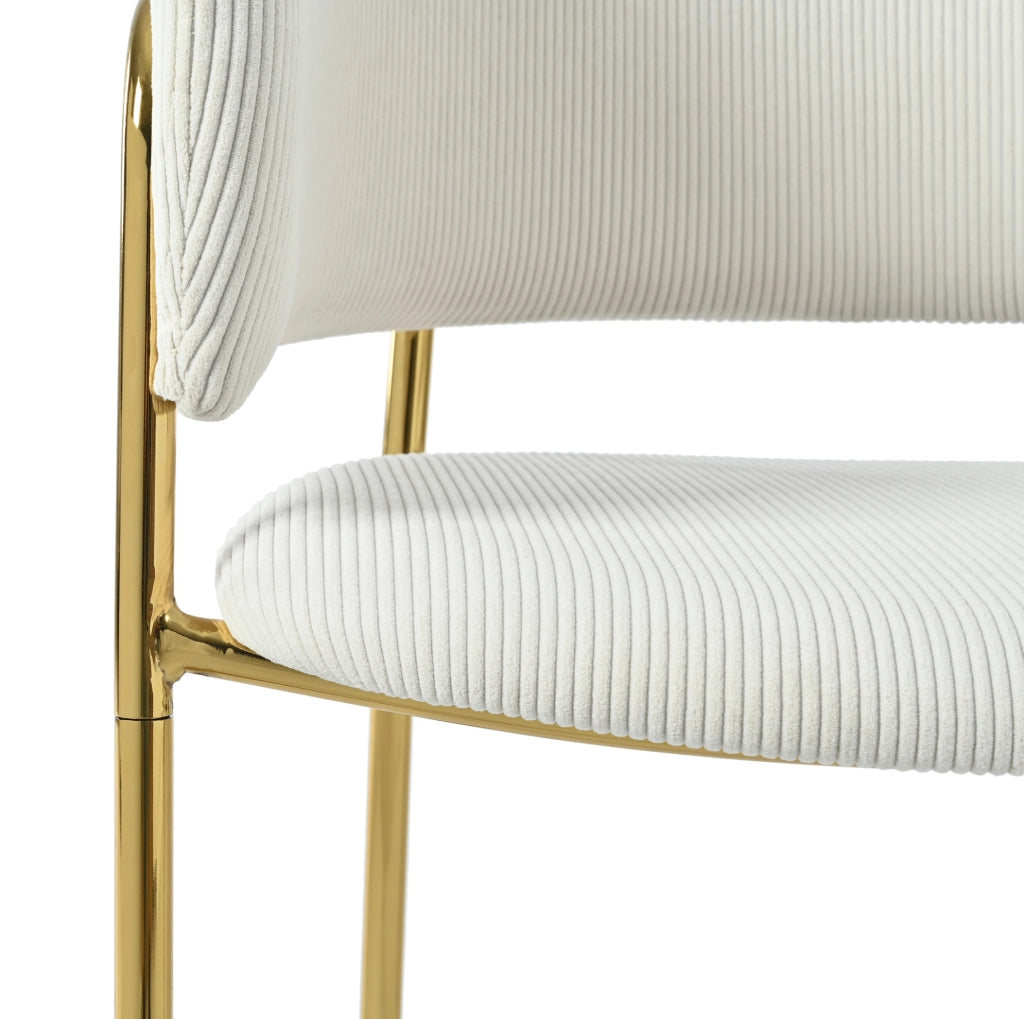 Sedia da pranzo beige in velluto a coste con gambe inclinate