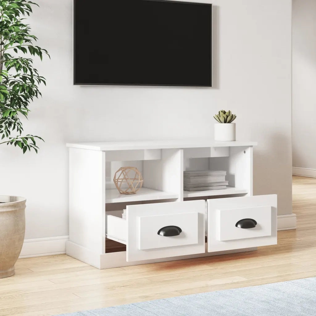 Mobile TV | Armadietto TV | Mobile Porta TV Bianco Lucido 80x35x50 cm in Legno Multistrato