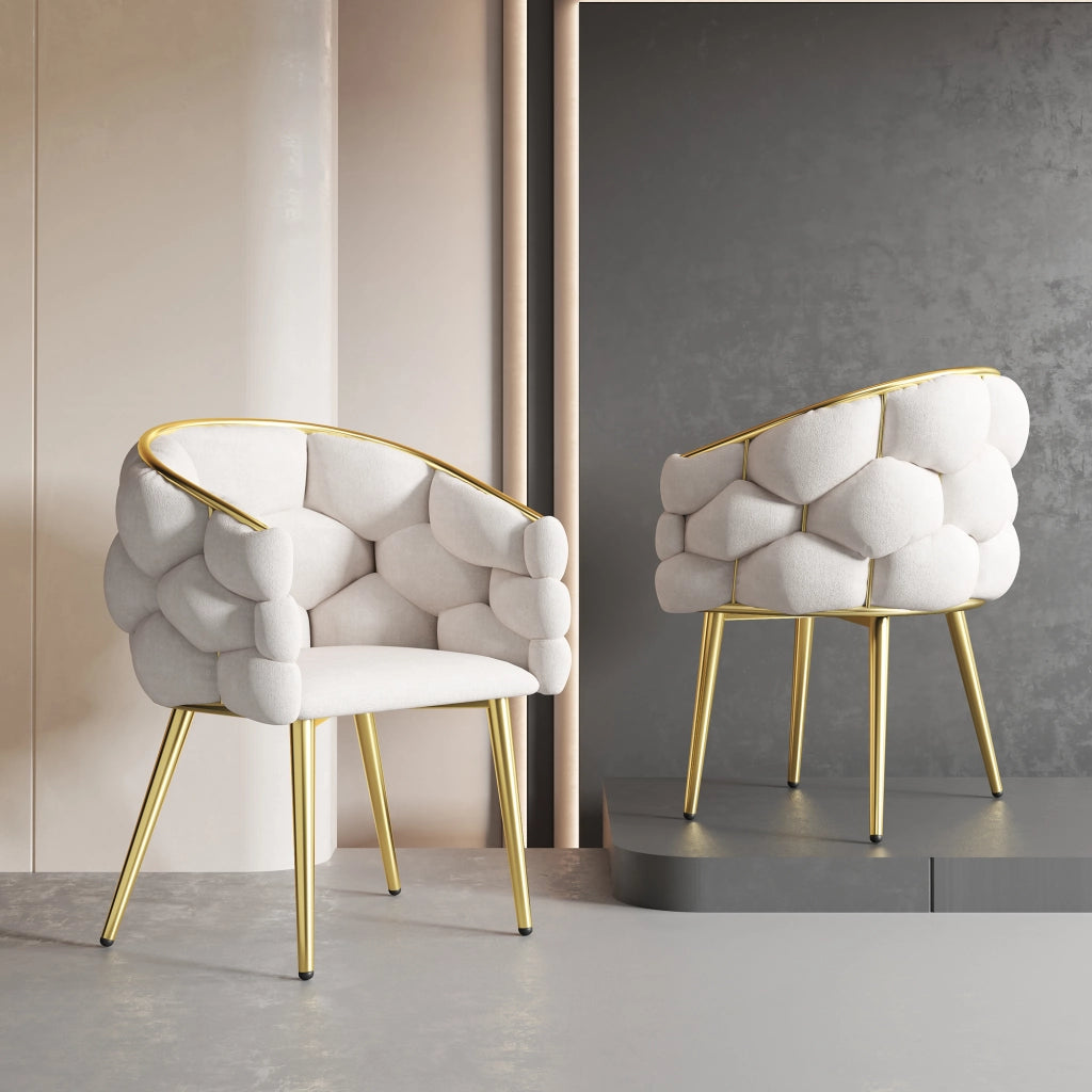 Sedia da pranzo in velluto con schienale ergonomico, seduta ampia e piedini regolabili, metallo dorato beige