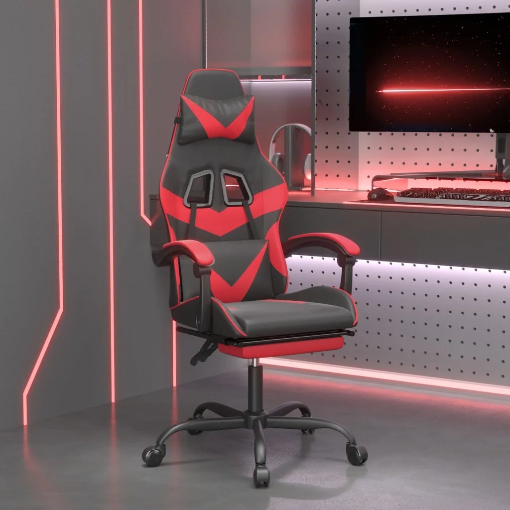 Sedia da Gaming Girevole Poggiapiedi Nero e Rosso Similpelle 349556