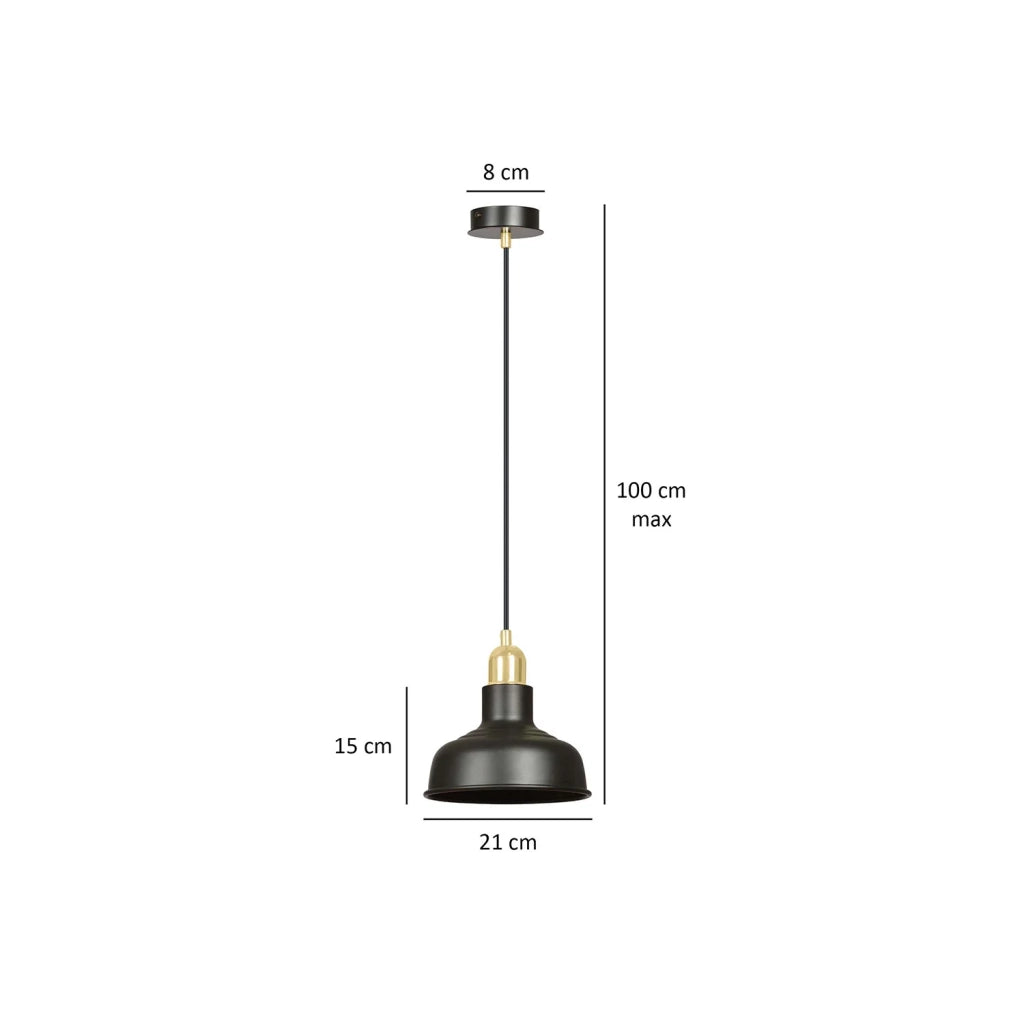 Sospensione Industrial 1 Luce Dhanapati Acciaio Nero Con Elementi In Oro