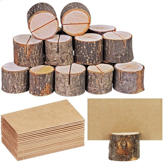 21 Pezzi di Carta per Note in Legno Sostenibile - Ospite - Decorazione in Legno per Matrimonio e Conferenza - Base in Legno Rurale - 20 Carte + 1 Legno di Abete