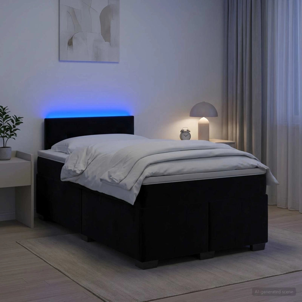Letto con Box Spring, Materasso e LED Nero 120 x 200 cm Velluto 3452158