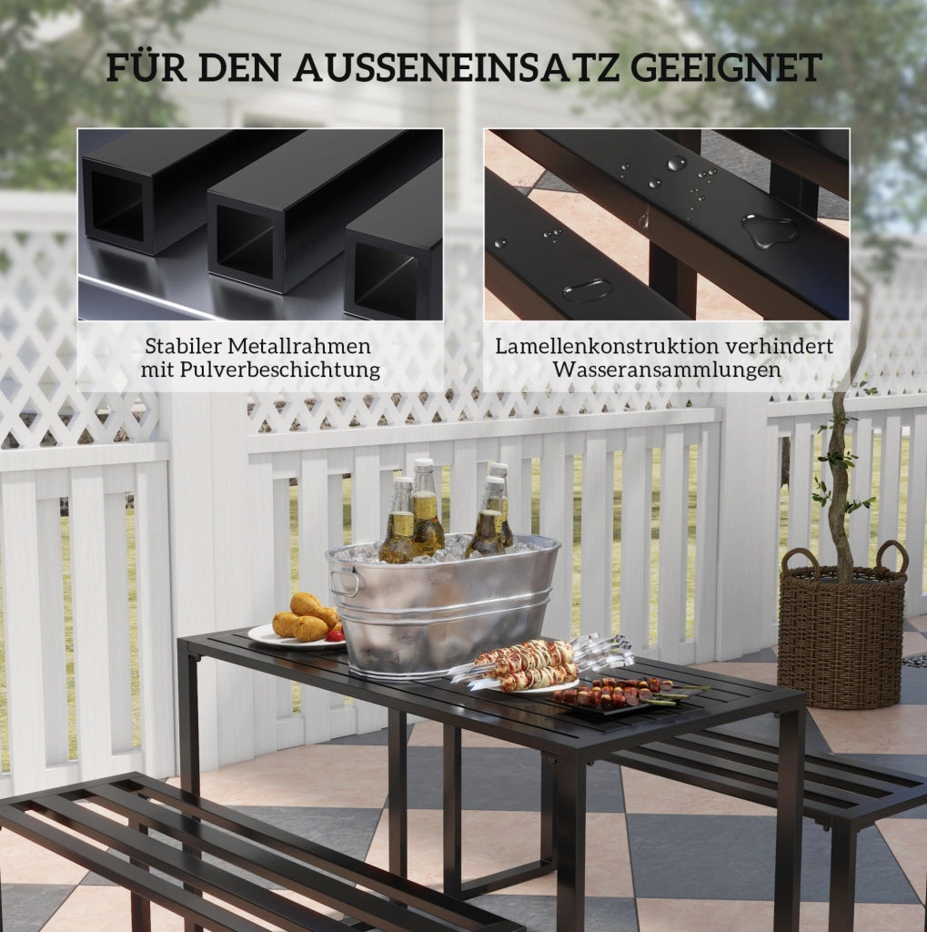 Set da esterno con tavolo e 2 panche in metallo nero 110 x 55 x 70 cm