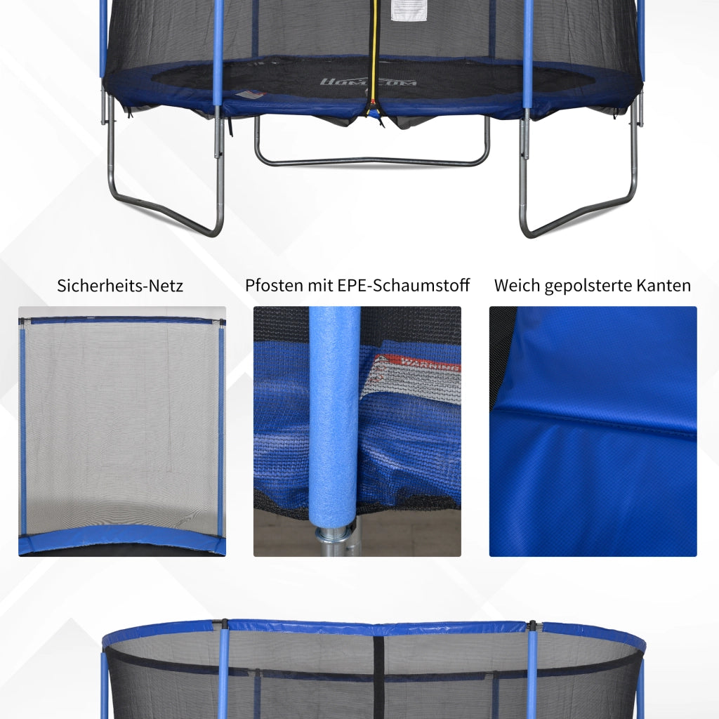Trampolino da giardino con rete di sicurezza per interni ed esterni ¨C zephmum ¨C Blu+Nero 113.6kg 305x248cm