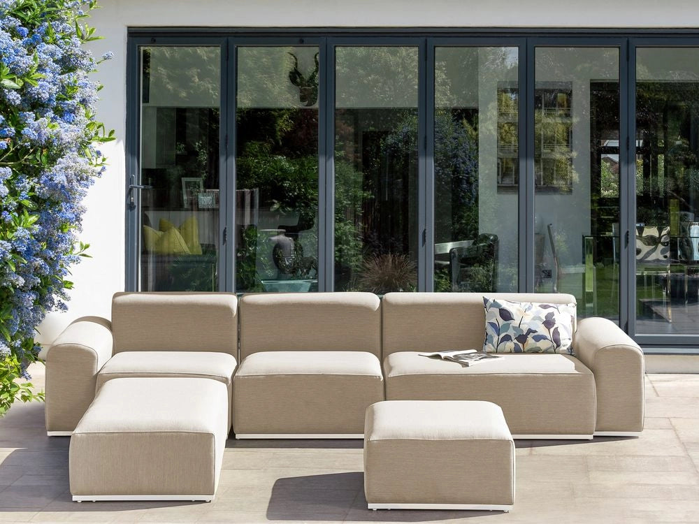 Set da salotto modulare in tessuto per esterni 7 posti reversibili struttura in alluminio beige da giardino