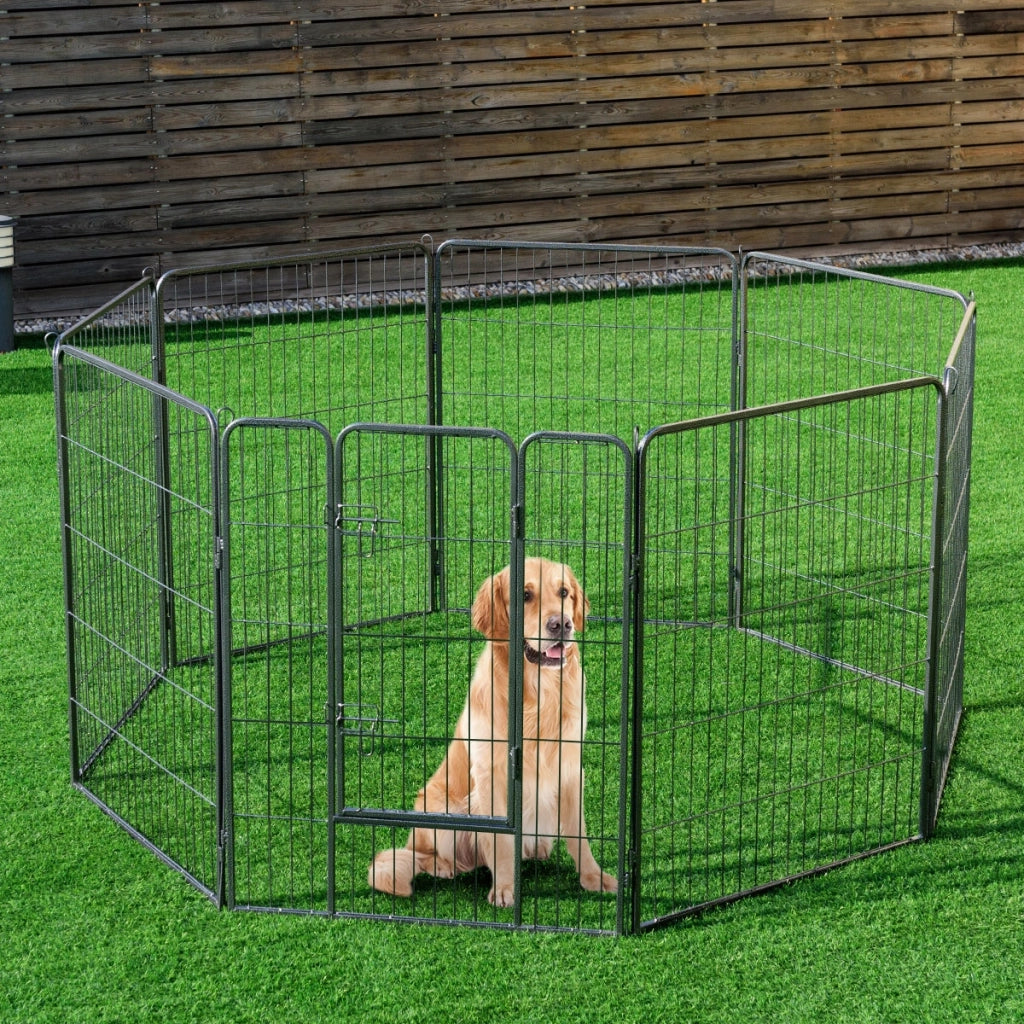 Recinto per animali con 8 pannelli di metallo da interno ed esterno, Gabbia portatile per cane 100x80cm-Cancelli