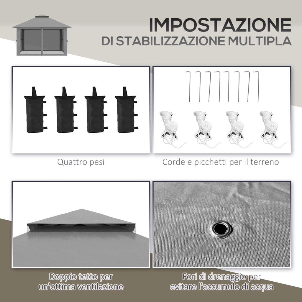 Gazebo Pieghevole 4x4 ¨C Zephmum ¨C Grigio 392x392x283 cm