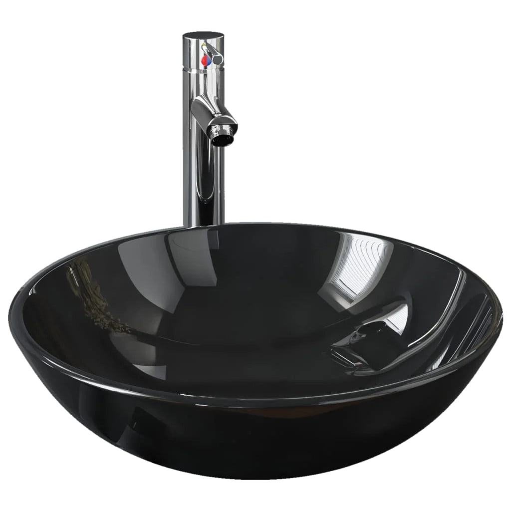 Lavandino da bagno con rubinetto e scarico a pulsante lavabo da appoggio lavabo da bagno lavabo da bagno diametro 42 cm vetro temperato 02_0002858