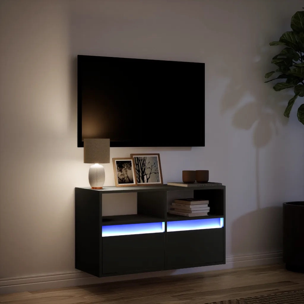 vidaXL Mobile TV a Parete con Luci LED Nero 80x31x45 cm