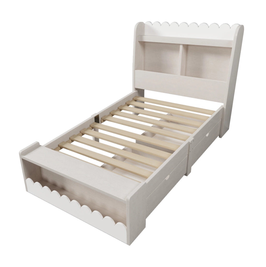 Letto singolo multifunzione 90x190 cm con cassetti, ripiani e struttura in legno