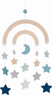 Mobile per bambini con stelle e luna - colori pastello azzurro chiaro - giocattolo in legno per bambini