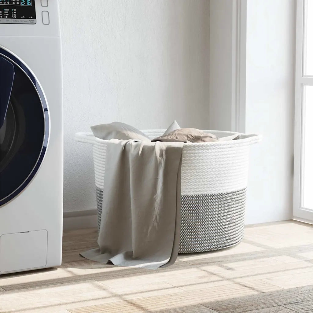 Cesto per Biancheria Grigio e Bianco ?55x36 cm in Cotone CFW6646183