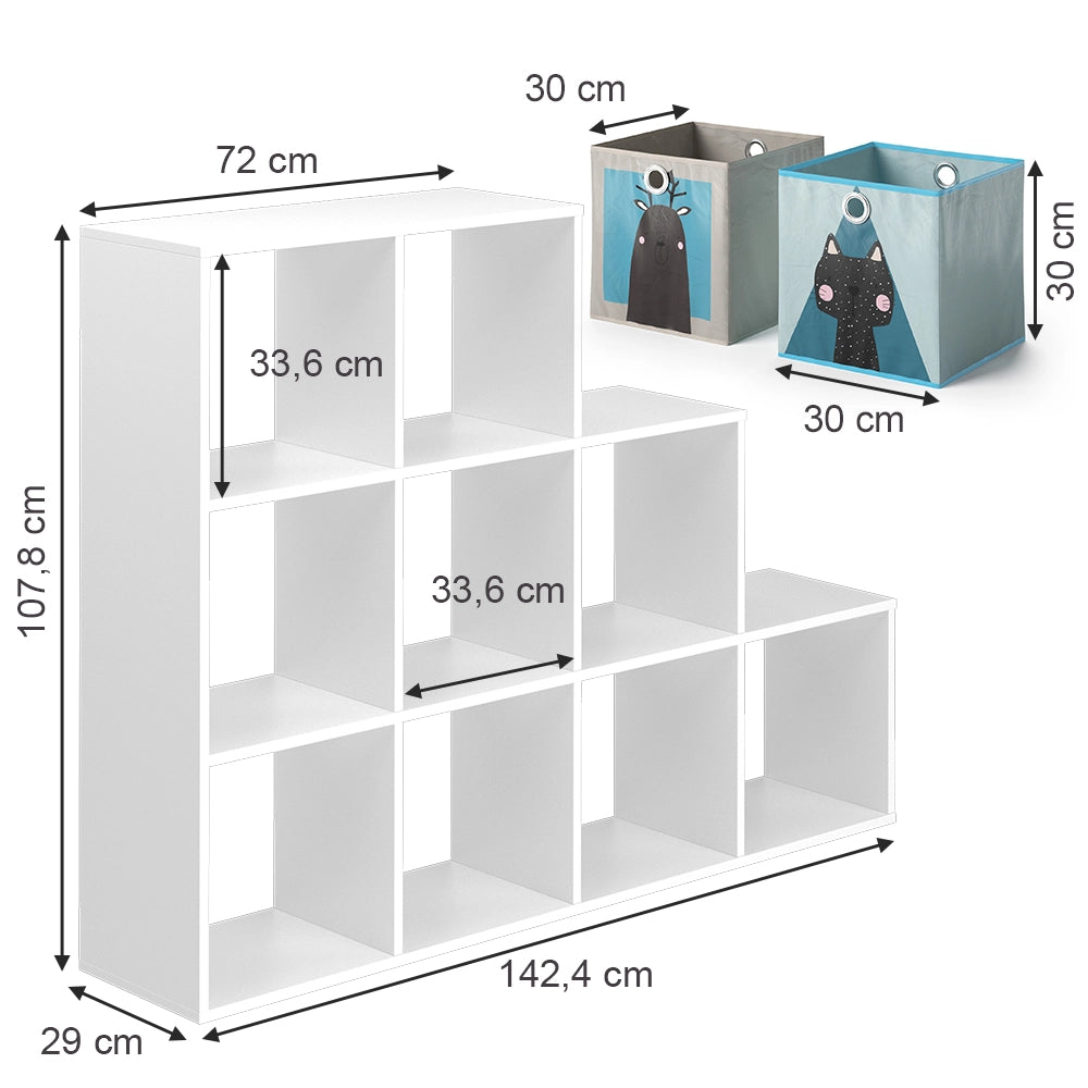 Vicco Libreria bambini Bianco 142.4 x 107.8 cm con 8 scatole pieghevoli