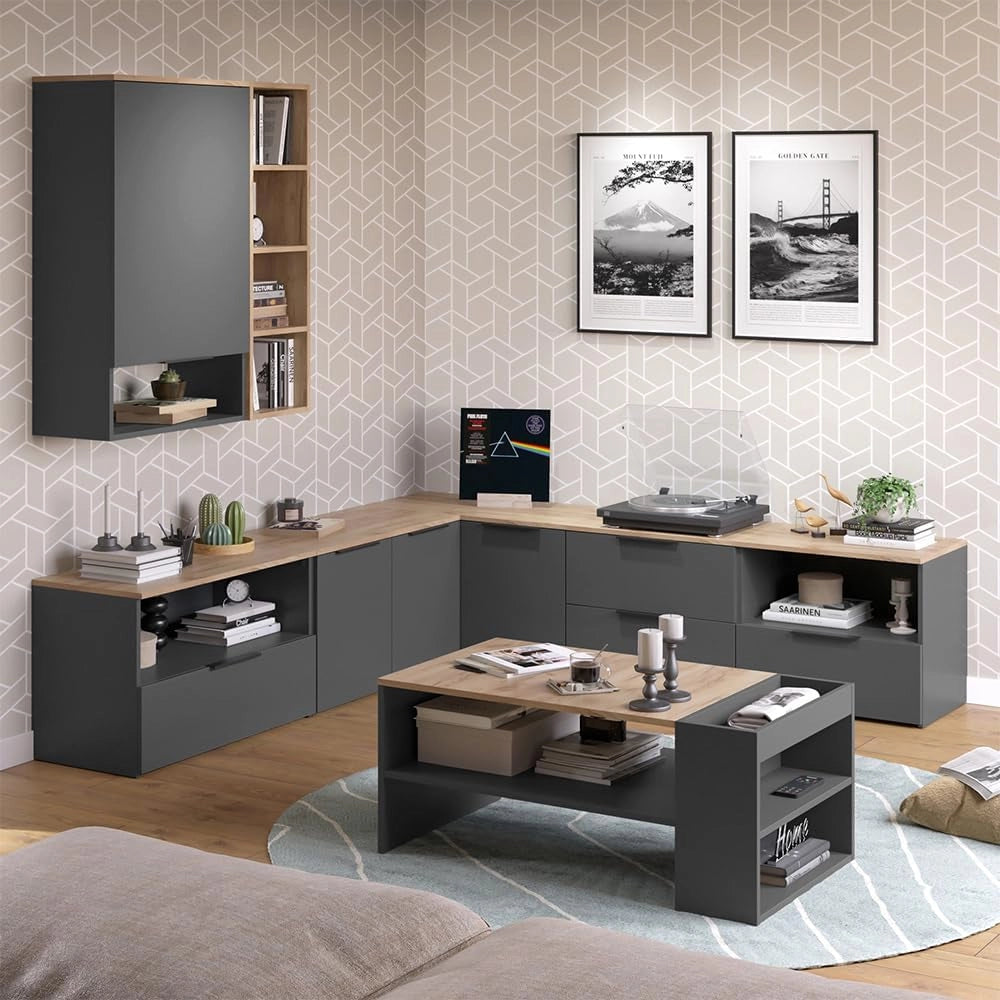 Credenza Wido, Antracite/Sonoma, 80 x 50 cm con 1 scomparto chiuso