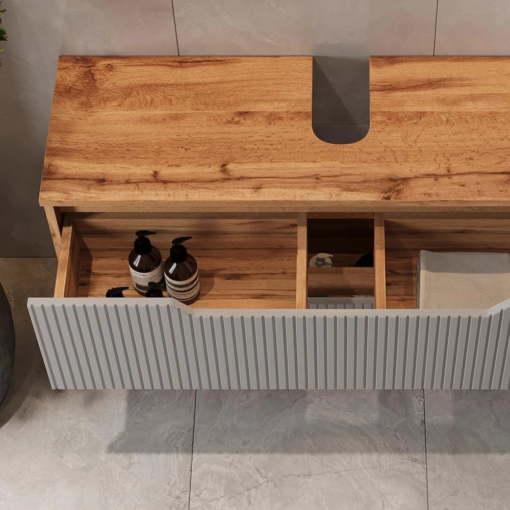 Mobile sottolavabo per bagno Lotta, Quercia/grigio, 99.4 x 62.5 cm con 2 cassetti