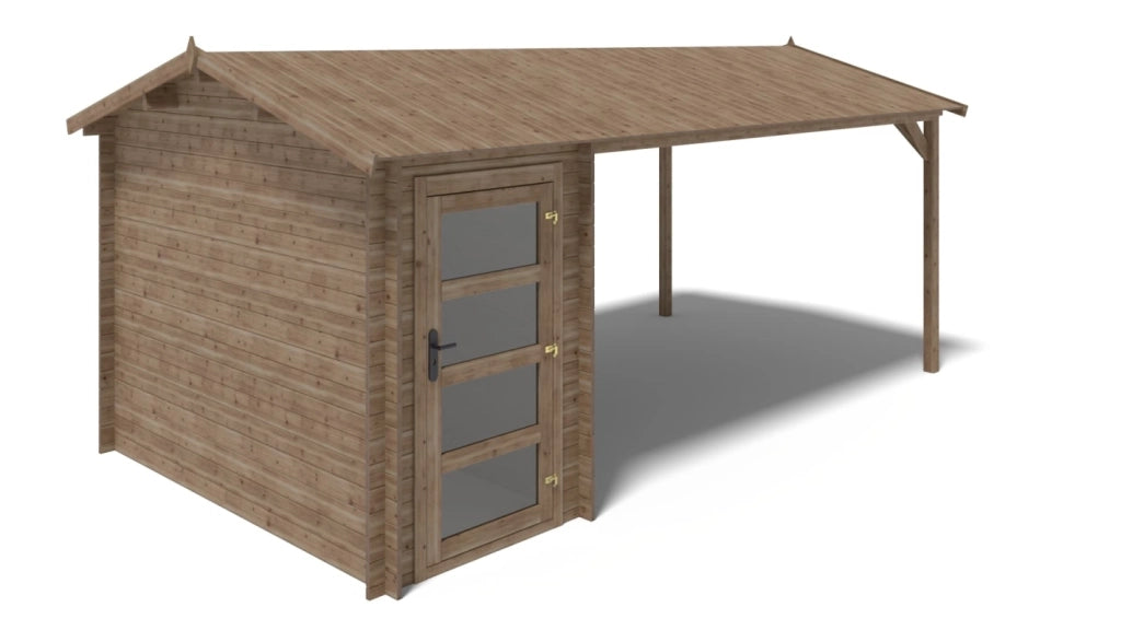 Casetta da giardino in legno – 1.5x3 m con estensione 4x2.76 m - 15.56 m² - DOM673+DOS194 - ALTANKA