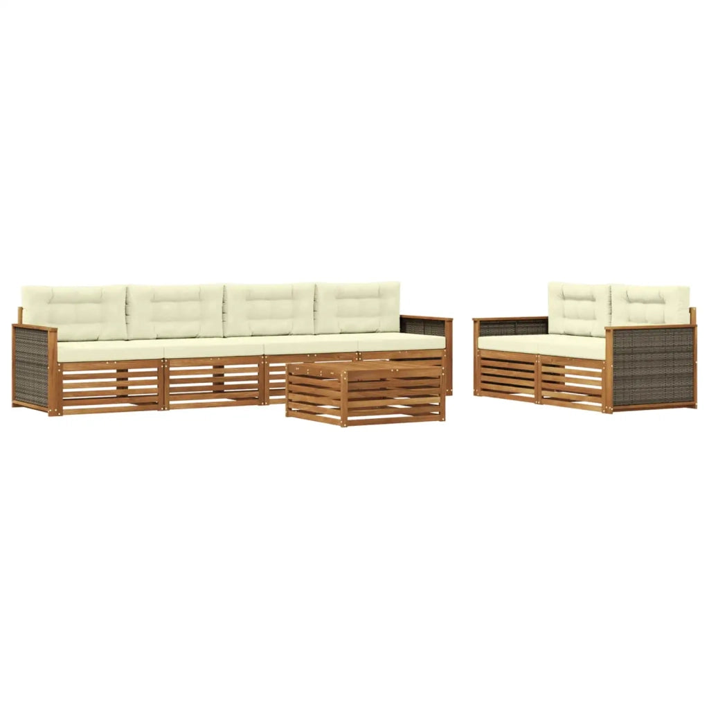 Set di divani da esterno con cuscino 7 pcs Naturale e Crema