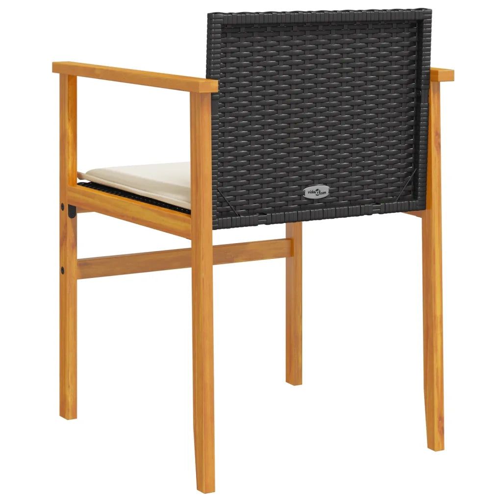 Sedie Giardino con Cuscini 2pz Nere Polyrattan e Legno Massello 368711
