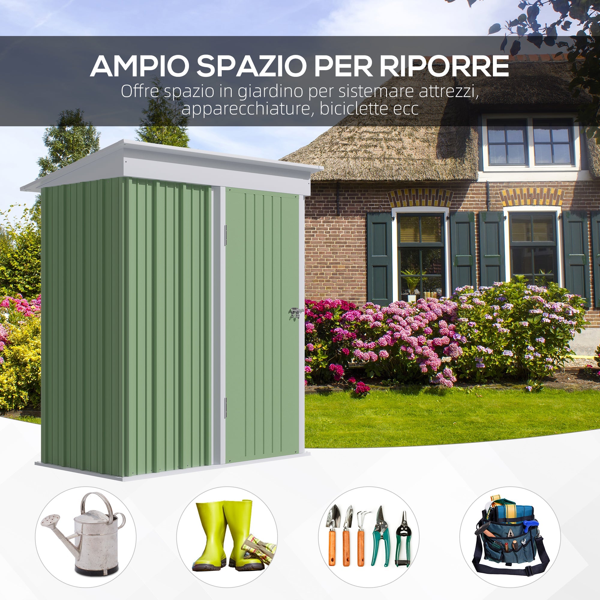 Casetta Box da Giardino 161x95x163/181 cm in Acciaio Verde