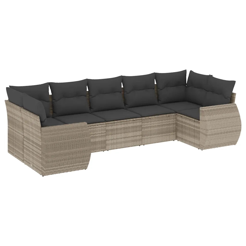 Set Divani da Giardino 7pz con Cuscini Grigio Chiaro Polyrattan