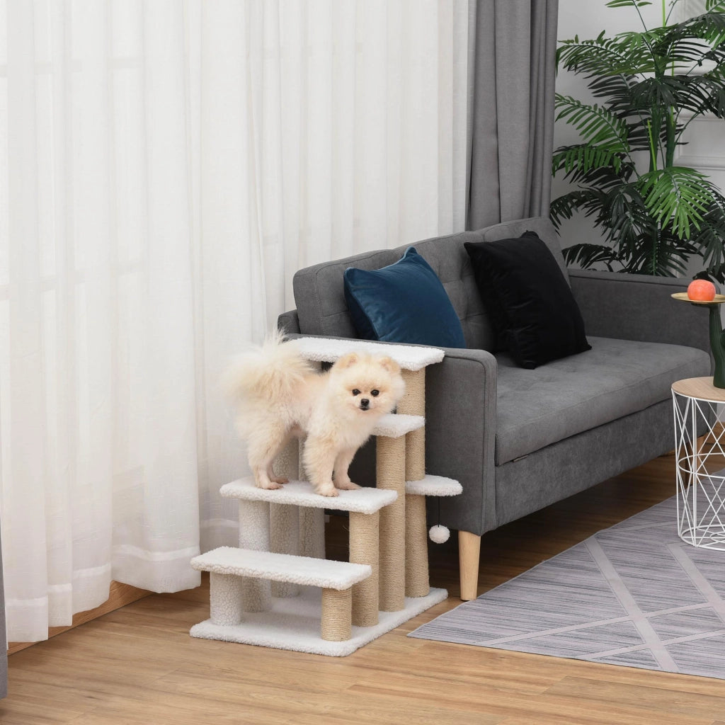Scala per Gatti 4 Gradini con Kratzs?ulen e Palla ¨C Zephmum ¨C Bianco 60x40x64 cm