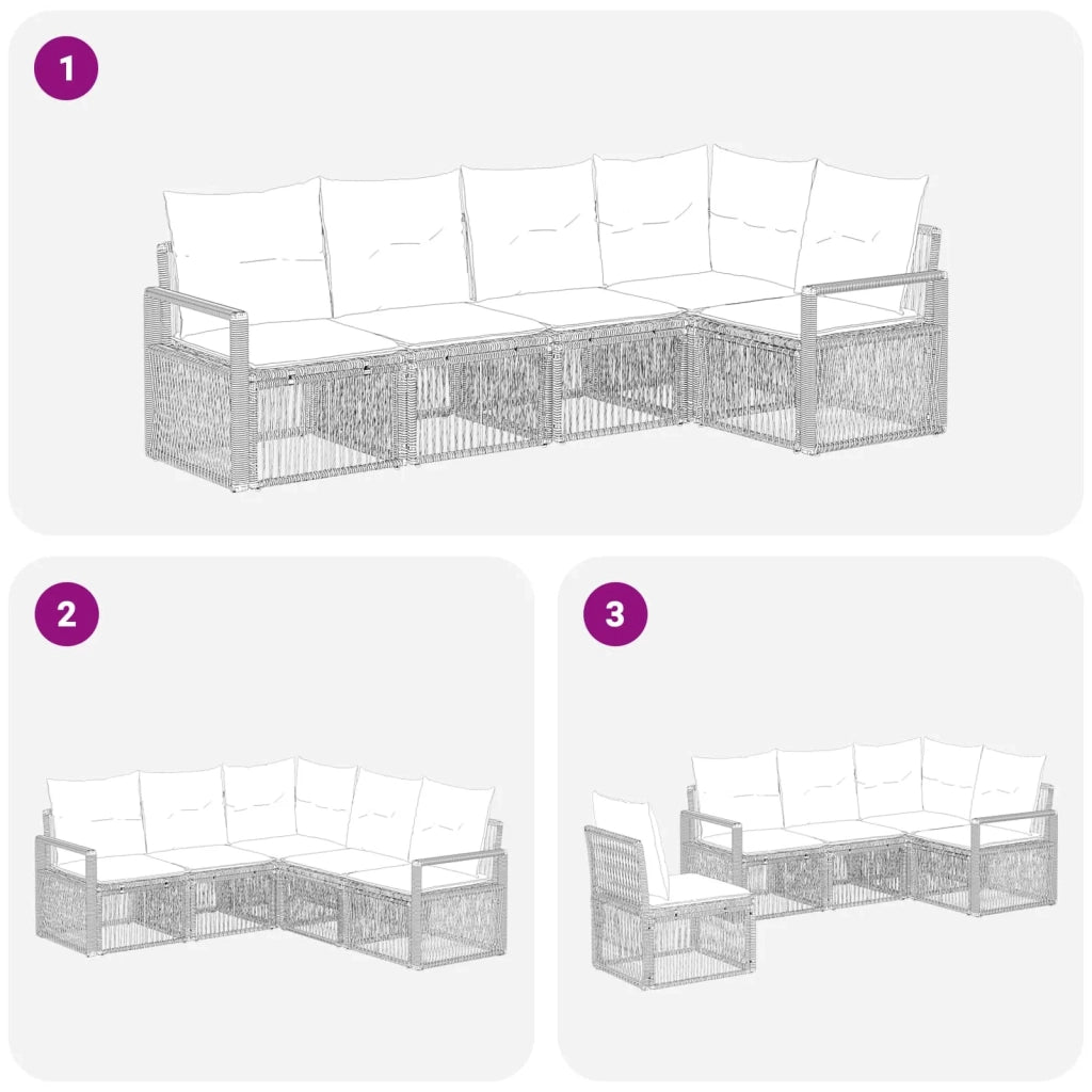 Set Divano da Giardino 5 pcs Beige polyrattan 3435711