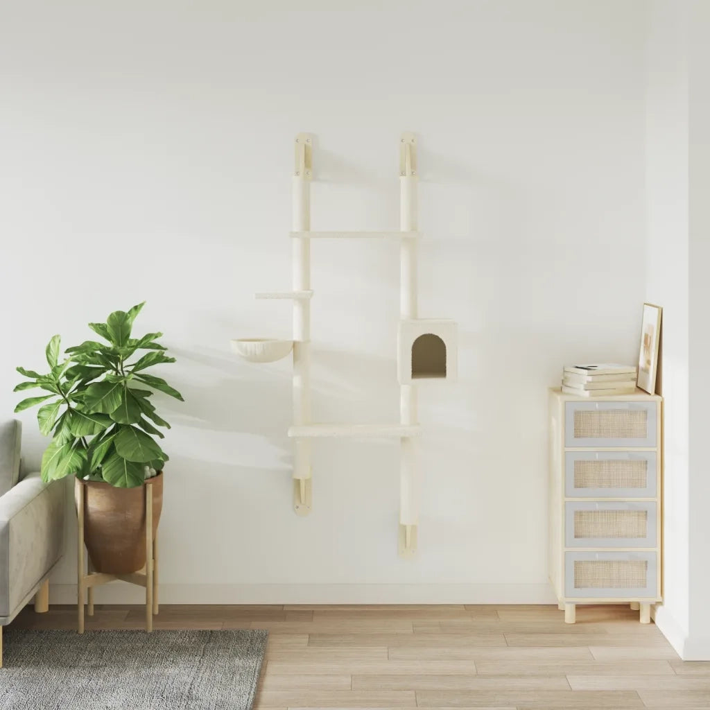 vidaXL Albero per Gatti con Tiragraffi a Parete Crema 180 cm