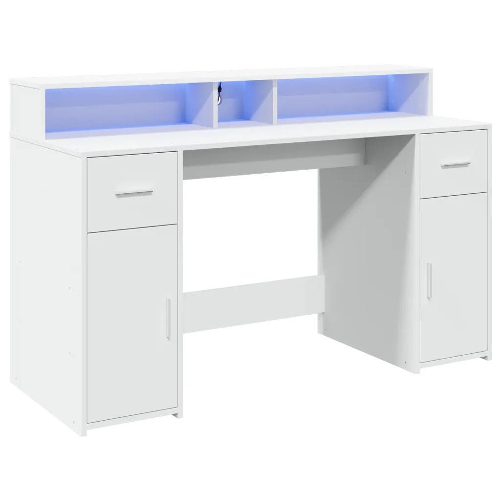 Scrivania con Luci LED Bianca 140x55x91 cm in Legno Multistrato