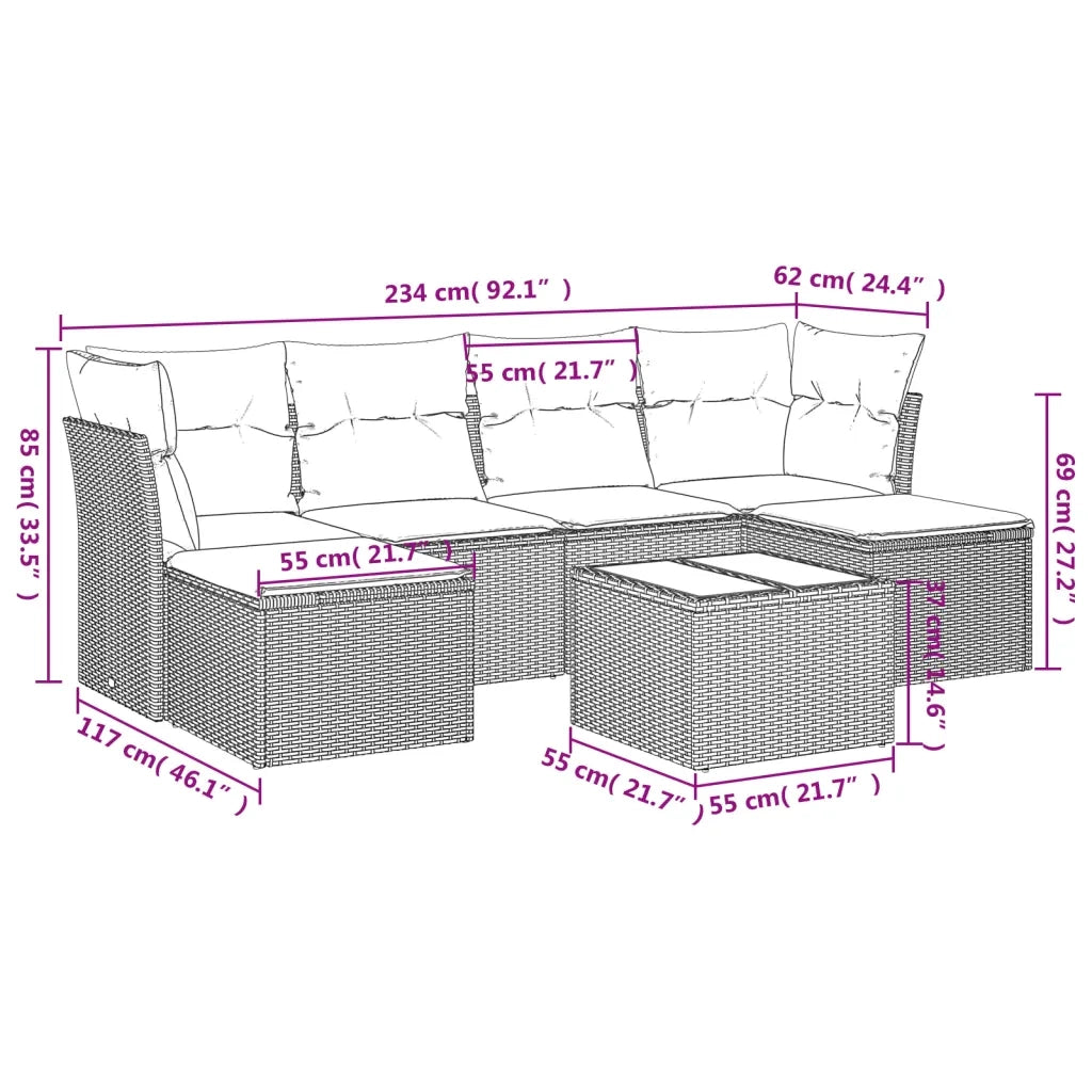 Set Divani da Giardino 7 pz con Cuscini Grigio in Polyrattancod mxl 89387