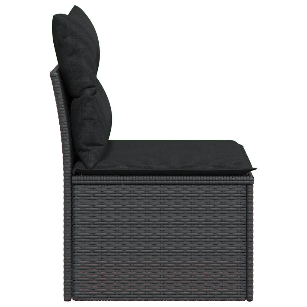 Divano da giardino senza braccioli con cuscini nero in polyrattan 365961