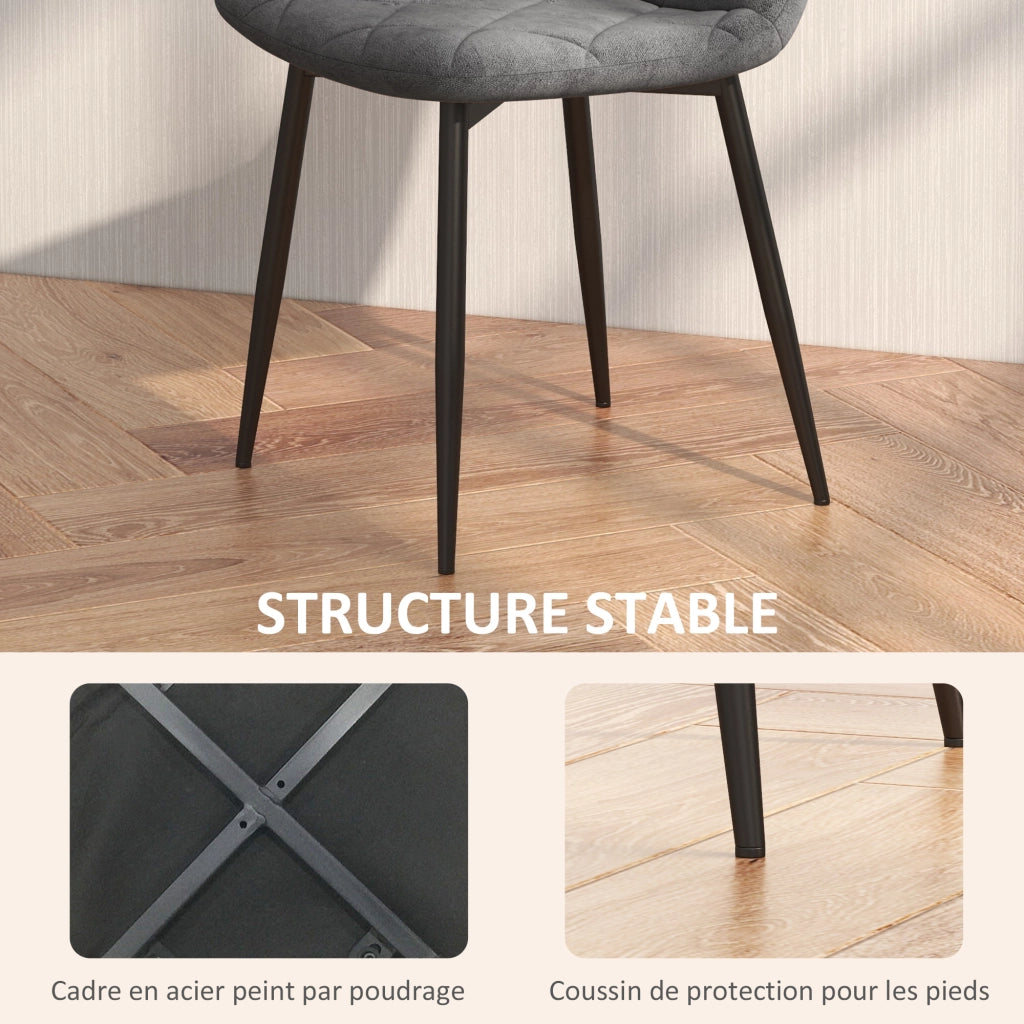 Sedia da pranzo imbottita con schienale alto, gambe in metallo e rivestimento in tessuto effetto velluto ¨C Zephmum ¨C Grigio