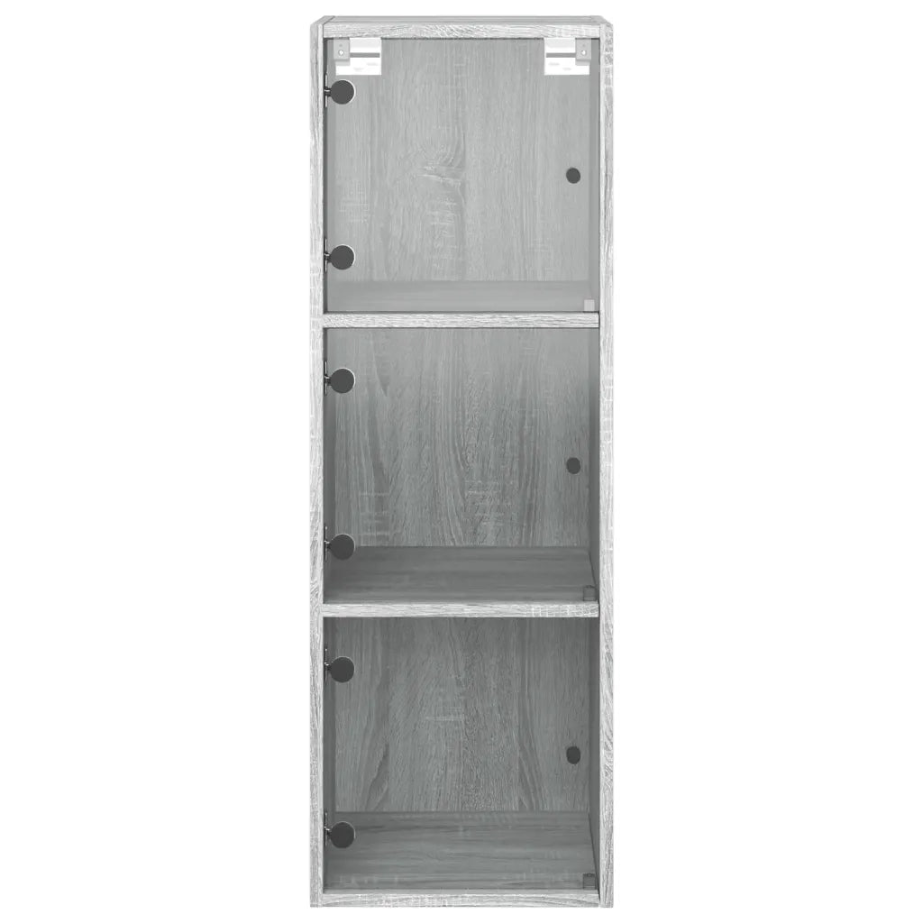 Armadietto a Muro | Mobile a Muro con Ante in Vetro Grigio Sonoma 35x37x100 cm