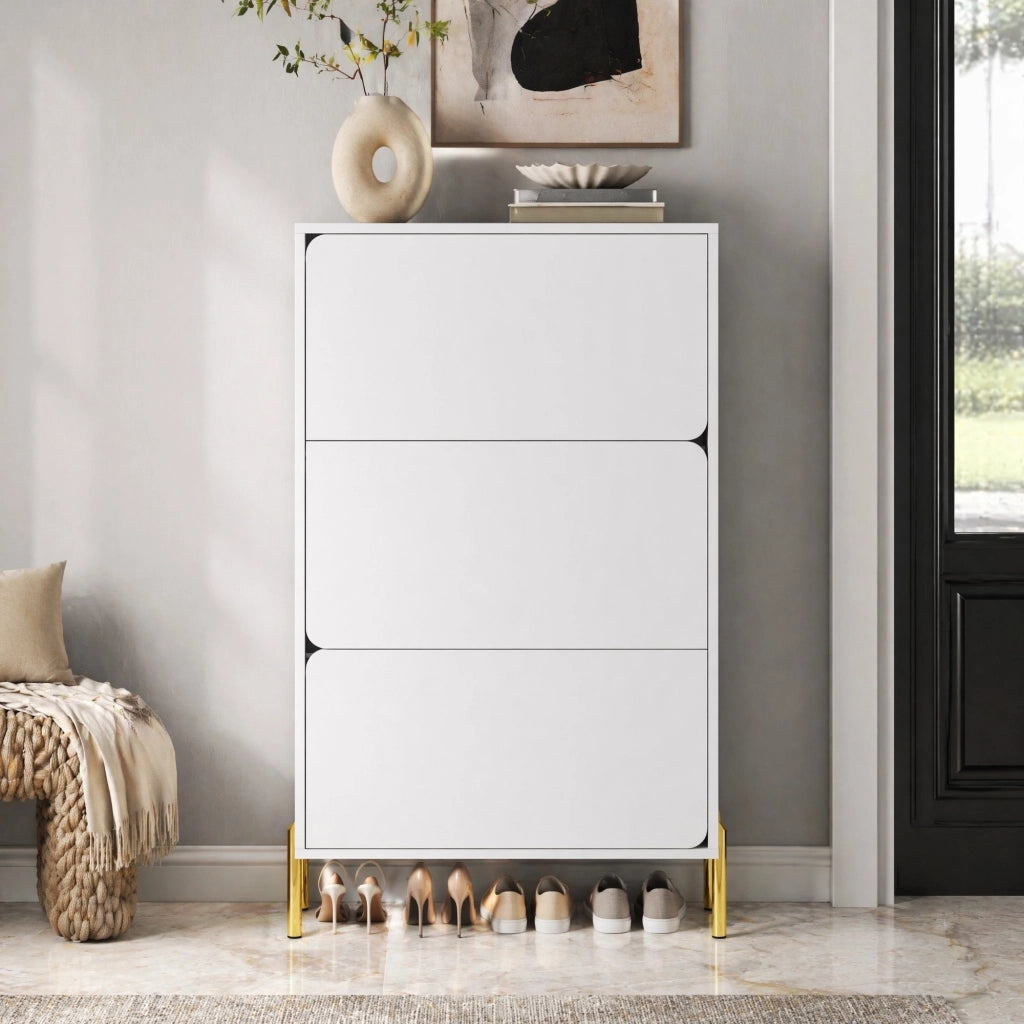 SCARPIERA 73x24x120 cm Bianca in MDF con 3 ante