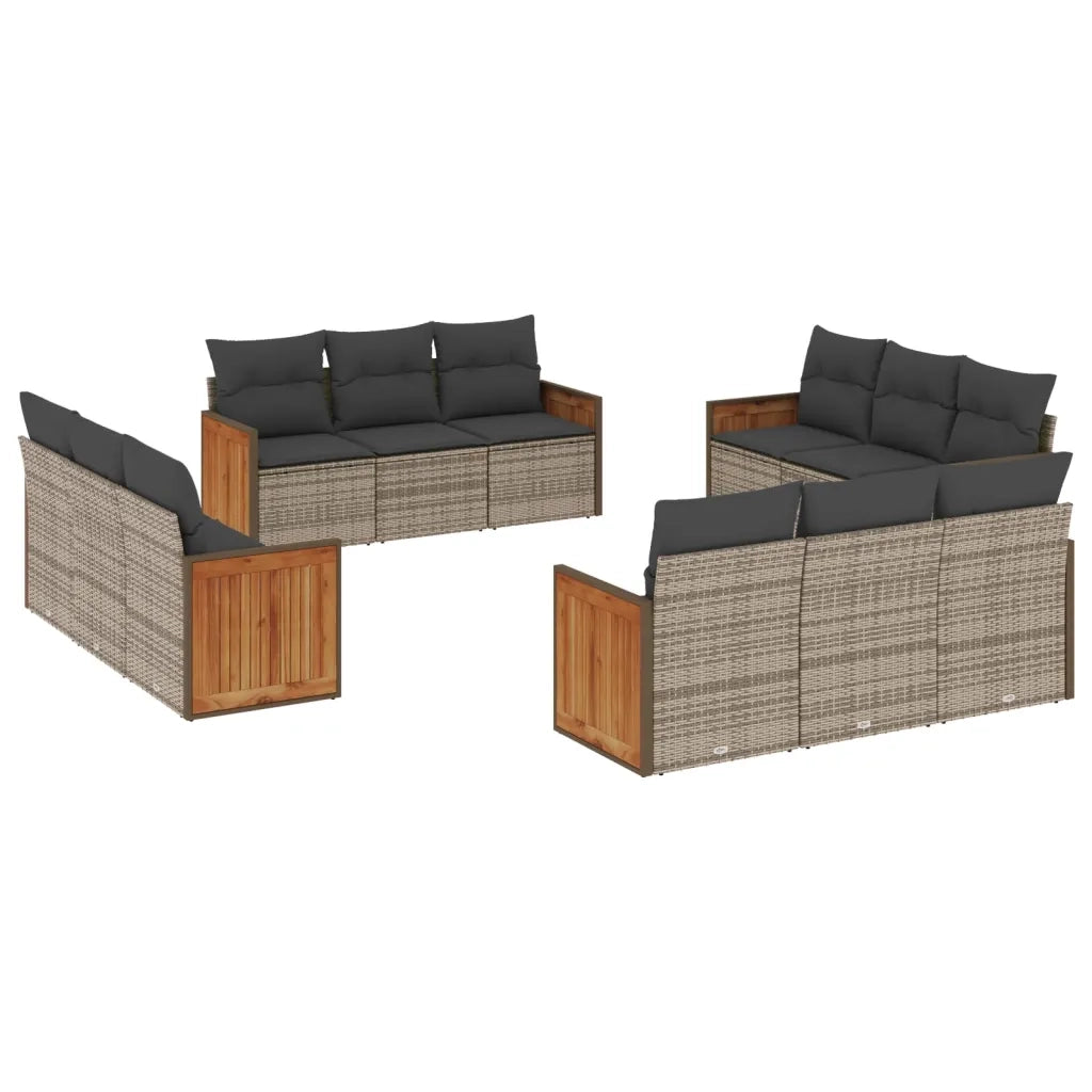 Set Divani da Giardino 12 pz con Cuscini Grigio in Polyrattan