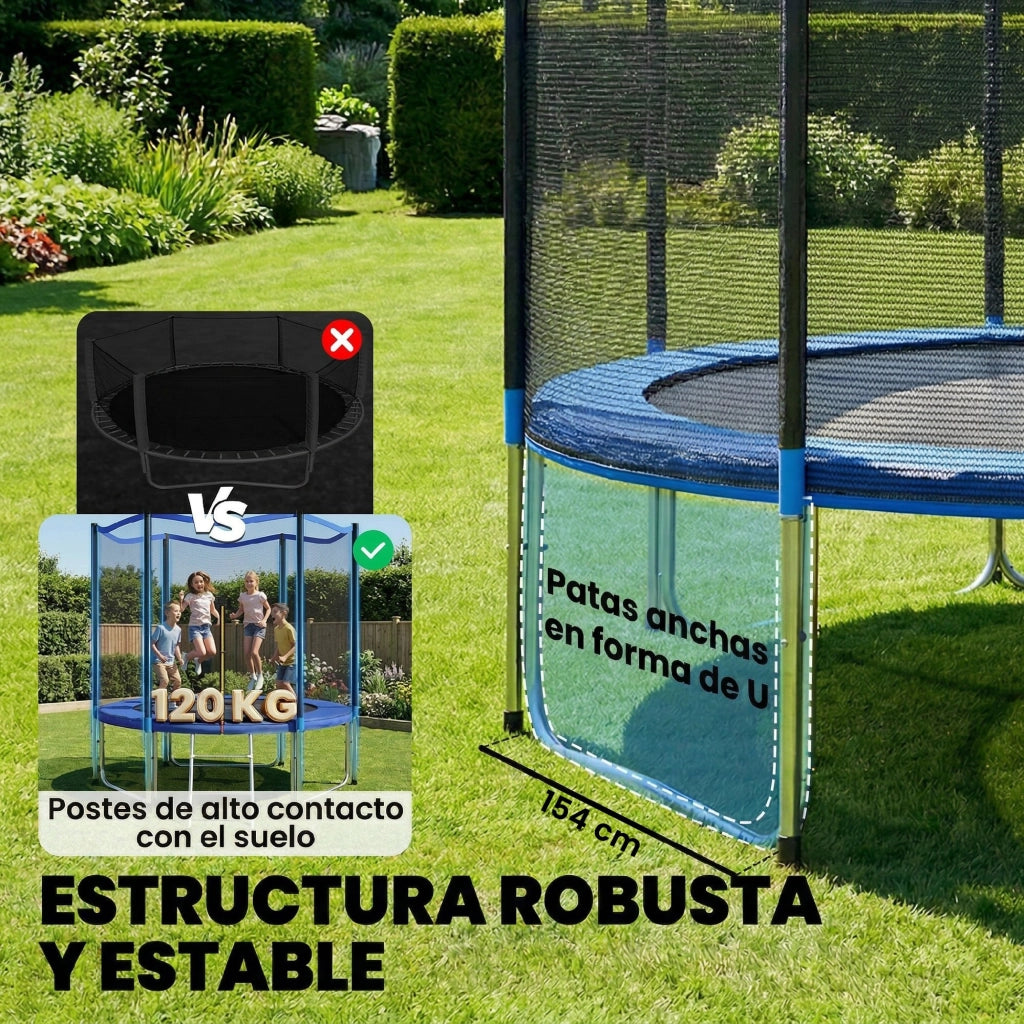 Trampolino Elastico da Giardino ?305 cm ¨C Xylo ¨C con Rete di Sicurezza Scala e Protezione Molle Blu