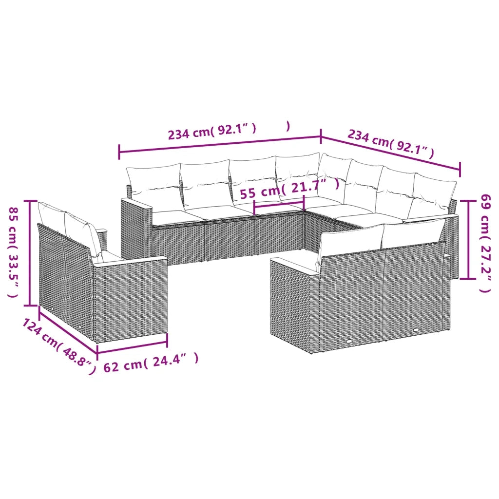 Set Divani da Giardino 11 pz con Cuscini Beige in Polyrattan 3258902