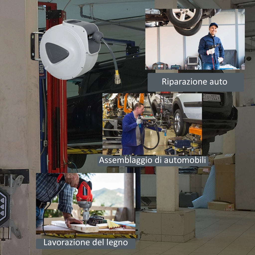 EasyComfort Avvolgitubo Automatico 20m + 194cm con Attacco Φ1/4'', Montaggio a Parete e Ruotabile di 180°, Grigio