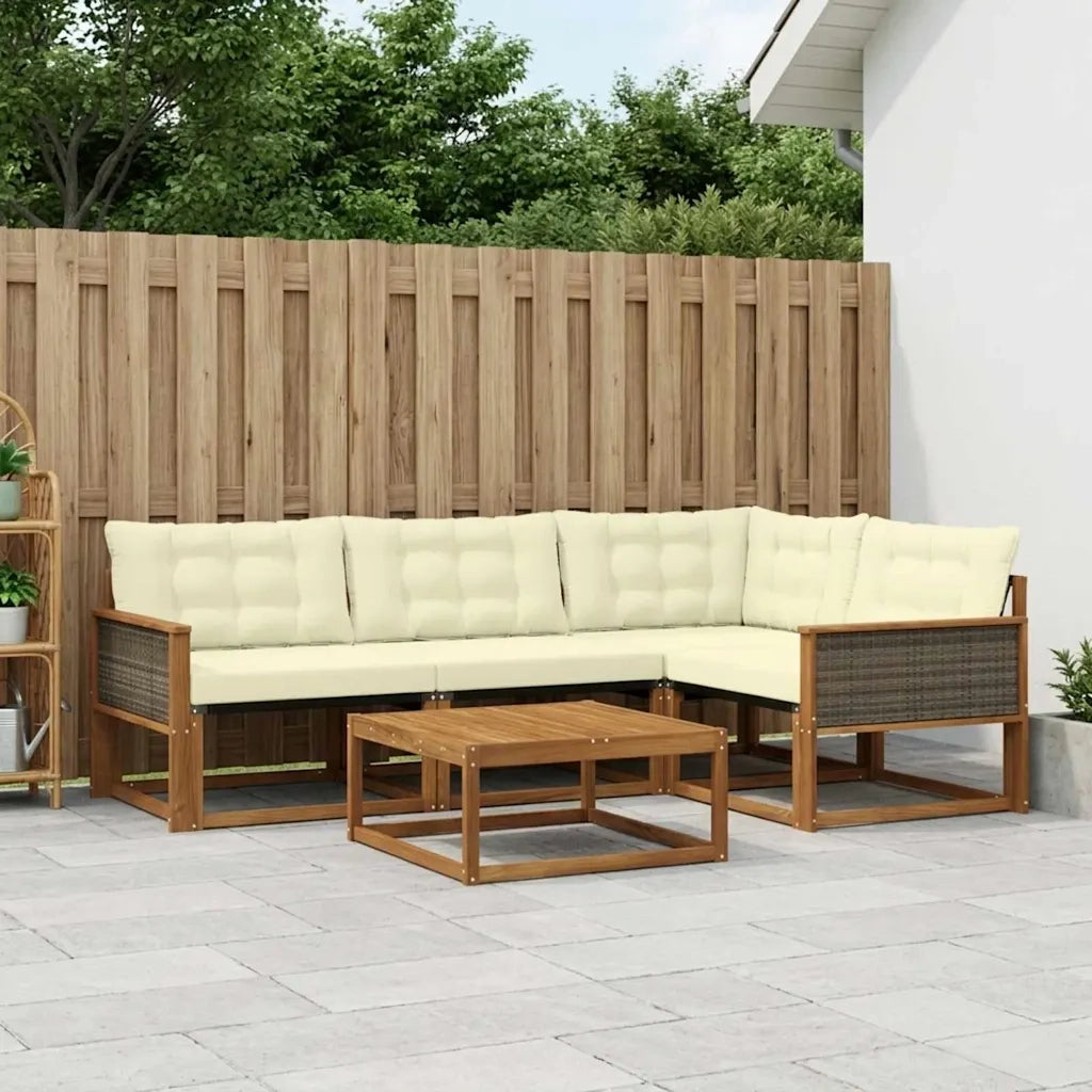 Set di divani da esterno con cuscino 5 pcs Naturale e Crema