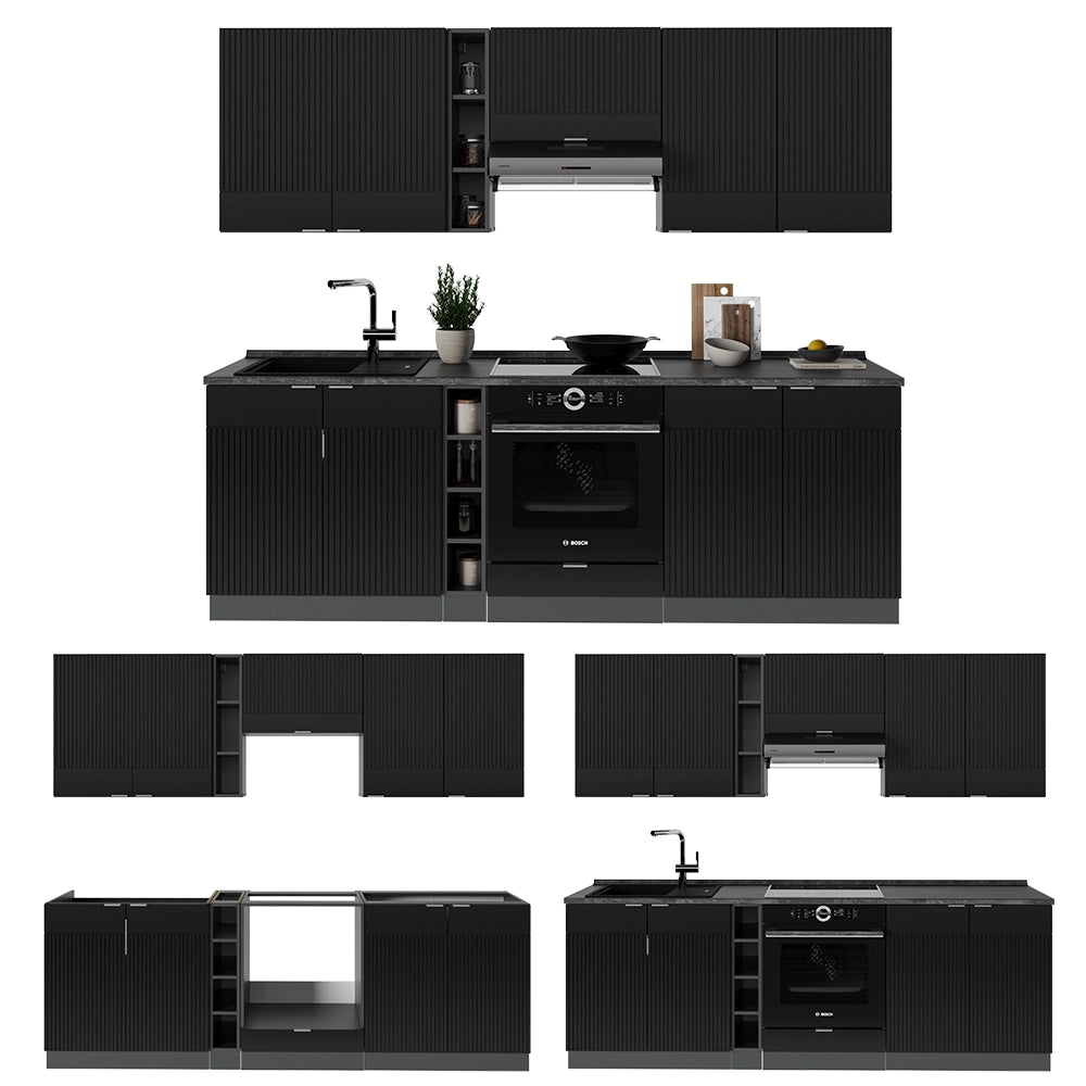 Cucina componibile Fame-Line Nero rigato/Antracite 235 cm, PL Rovere Vicco