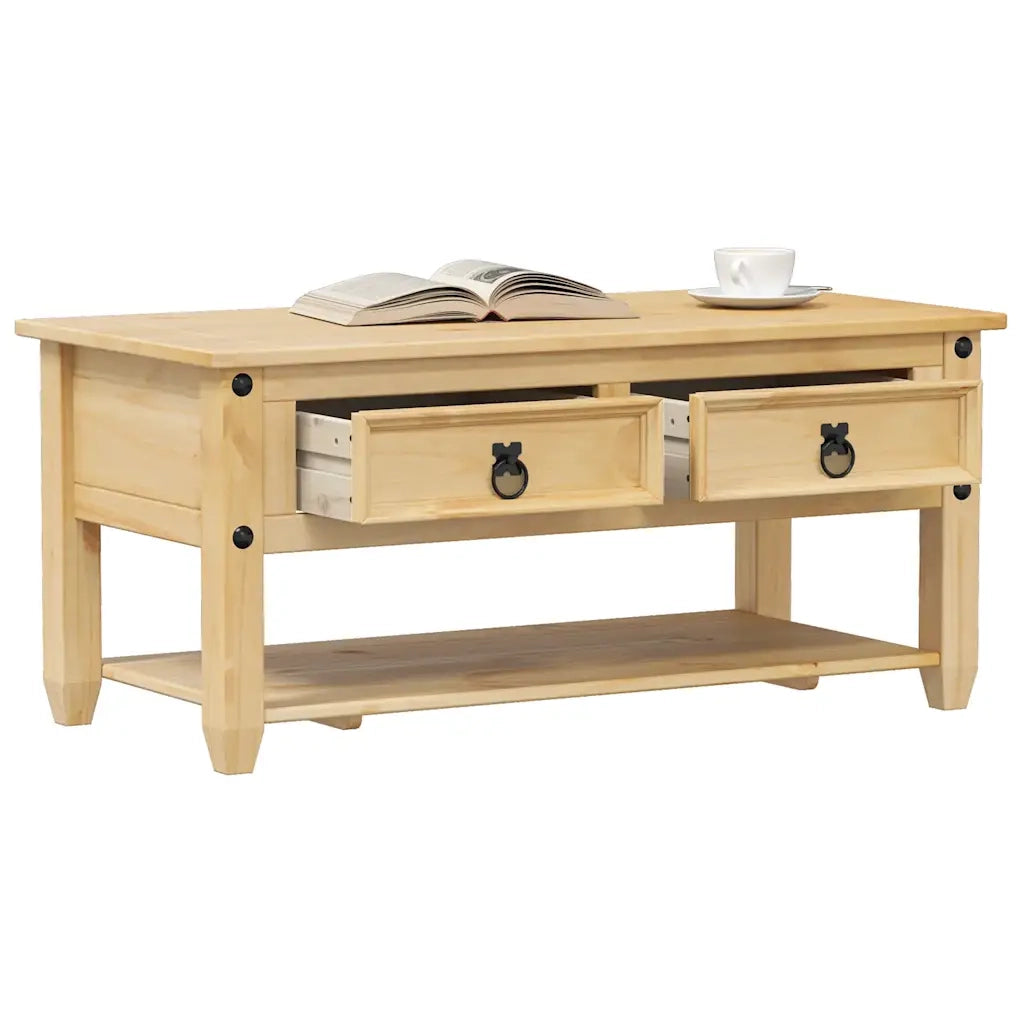 Tavolino con Cassetti Corona 100x48x45cm Legno Massello di Pino 4002773