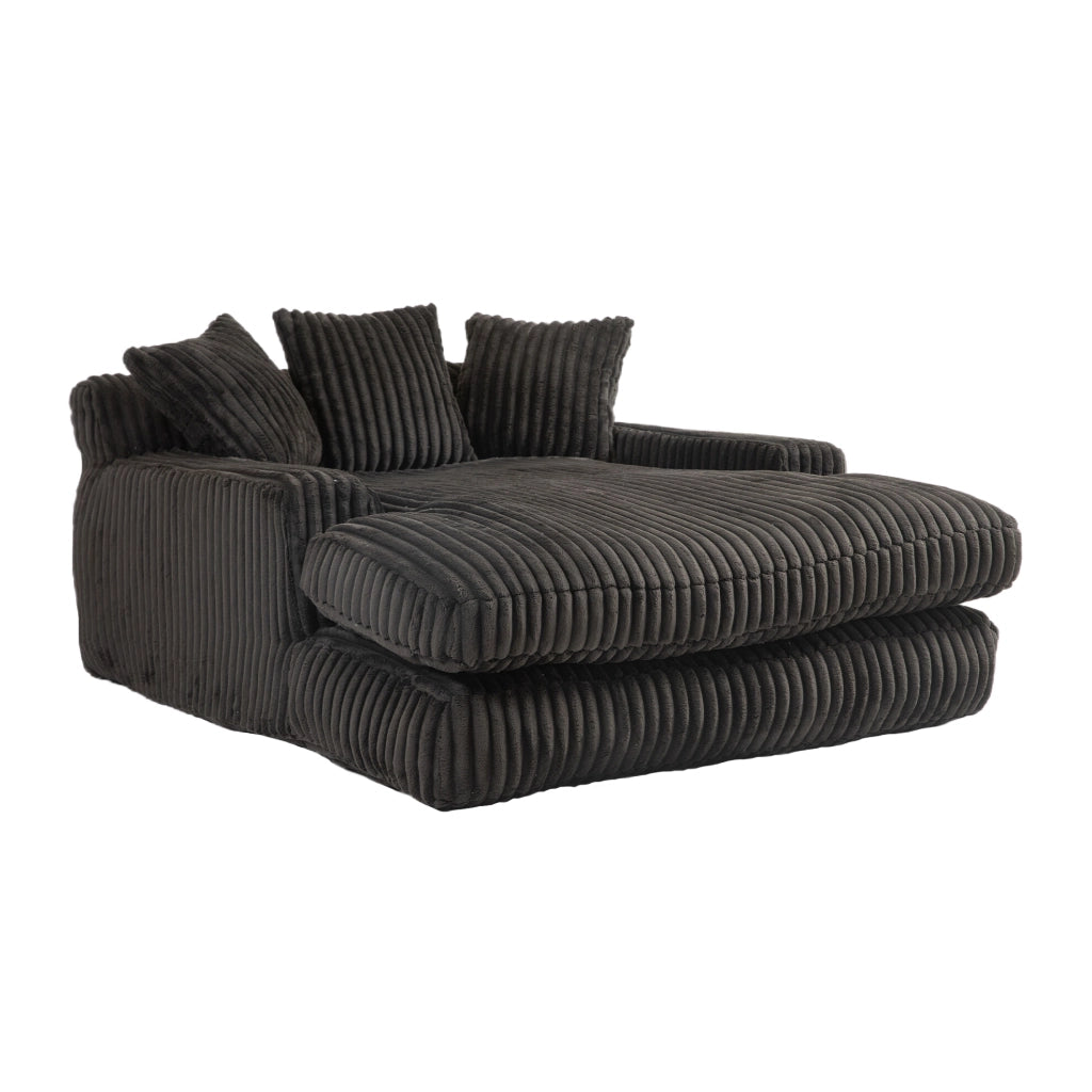 Divano lounge 155x125x63 cm nero, 3 cuscini, tessuto a coste, senza montaggio