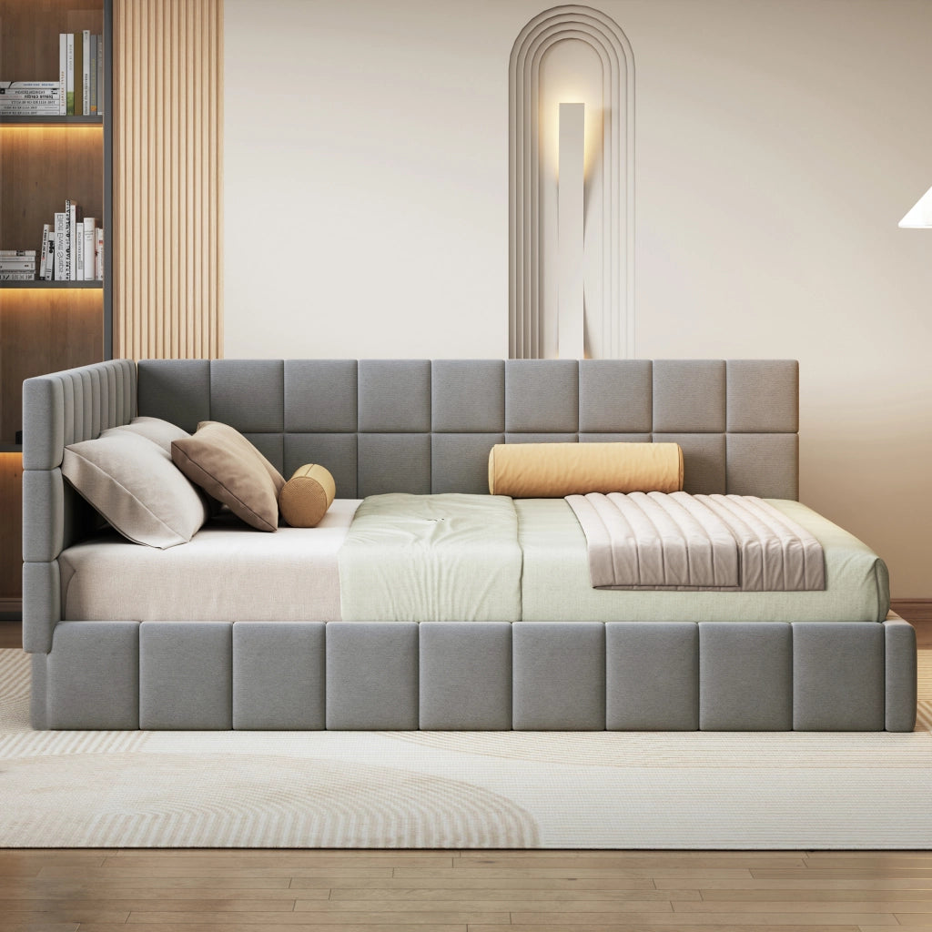 Letto imbottito multifunzione in velluto grigio 160x200 cm