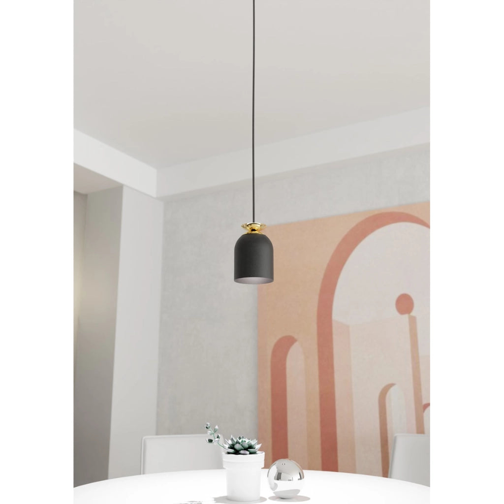 Lampada a sospensione Target in acciaio nero opaco e oro