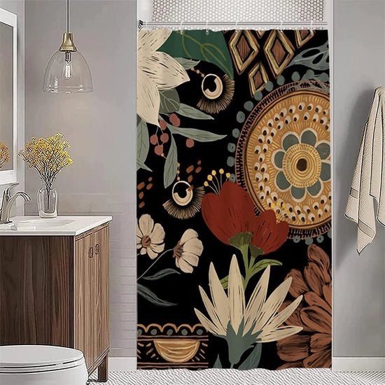 Douchegordijn con Fiori e Foglie - Impermeabile e Antimuffa - 120x180 cm