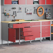 Set di mobili da lavoro 4 pezzi rosso e grigio in legno ingegnerizzato e acciaio