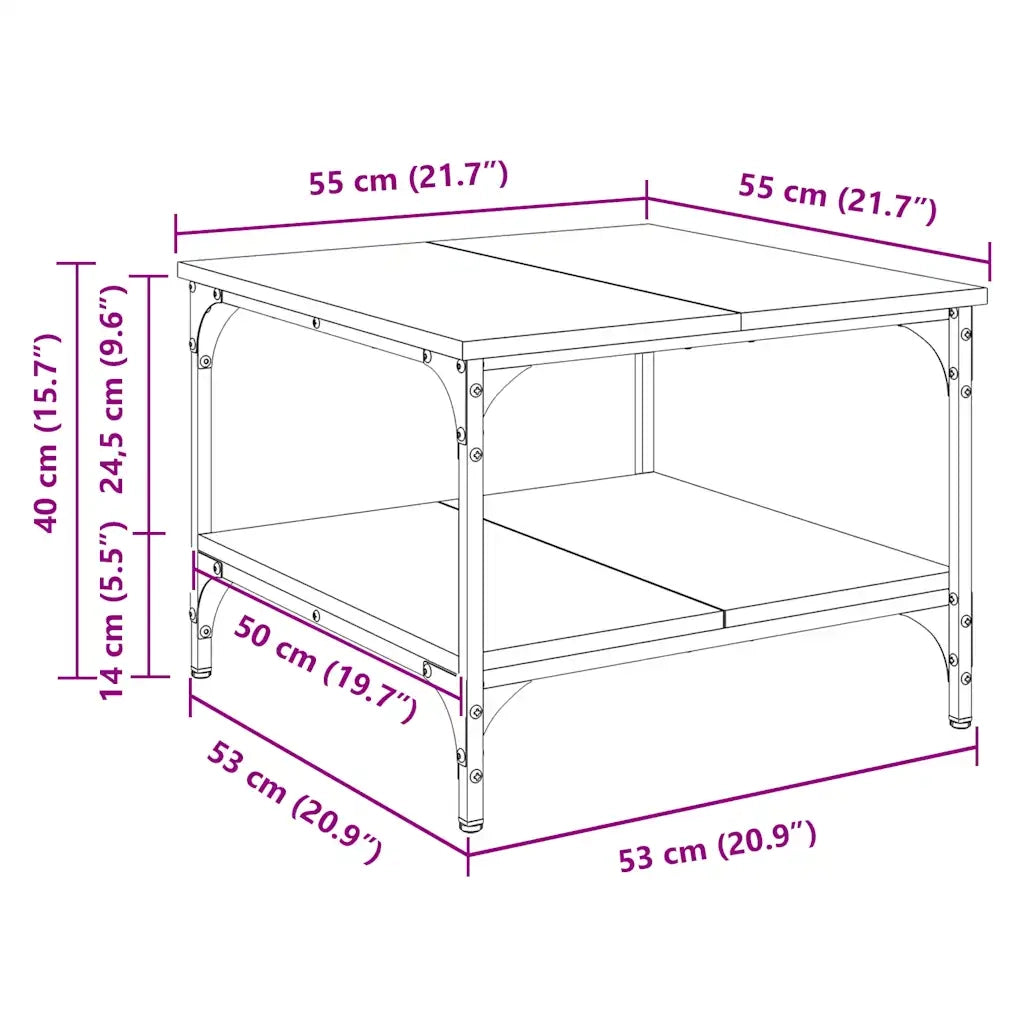 Tavolino da Salotto Rovere Fumo 55x55x40cm in Legno Multistrato 832830
