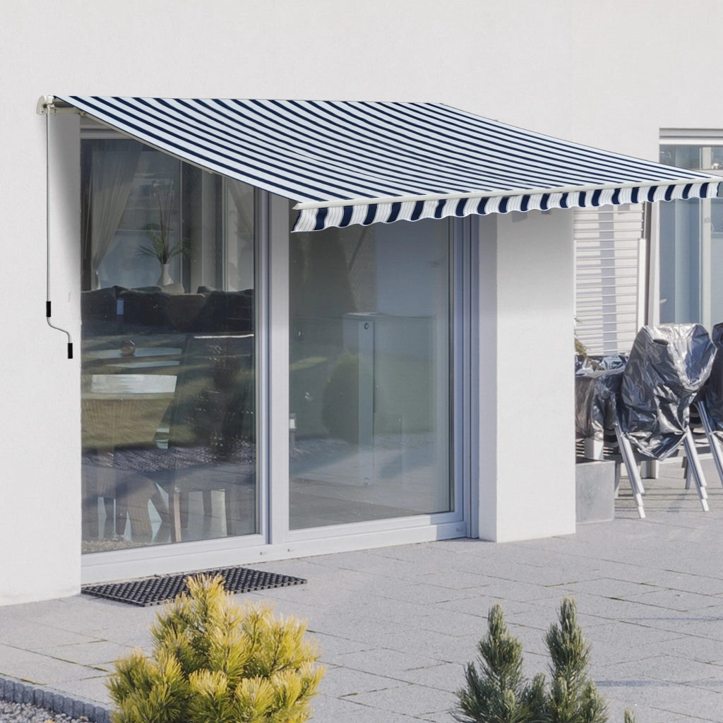 Easycomfort Tenda da Sole a Bracci per Esterno con Manovella, Metallo e Poliestere, 3x2.5m Blu e Bianco