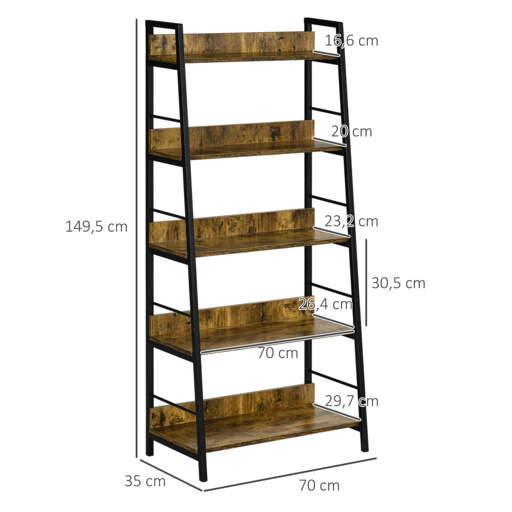 Libreria Scaffale 5 Livelli Stile Industriale ¨C Zephmum ¨C Legno Rovere 70x35x150 cm